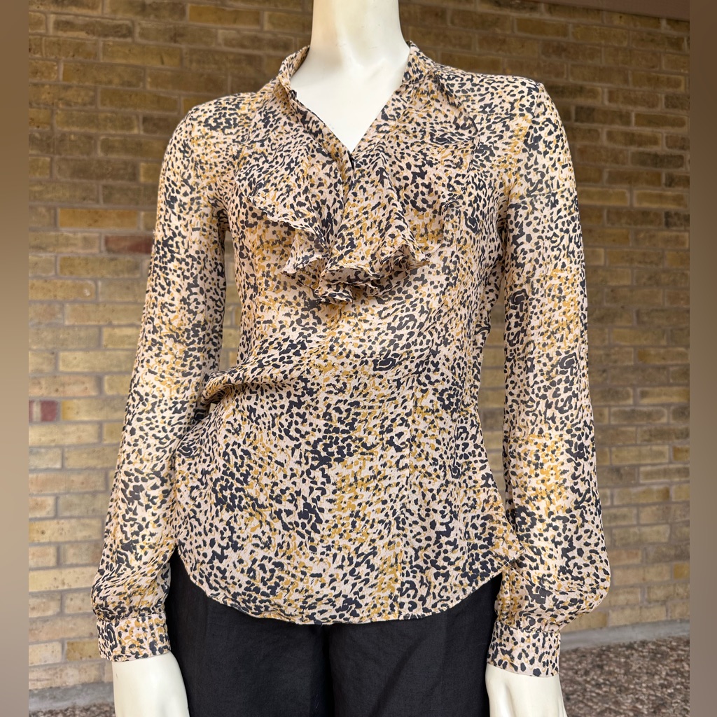 Lafayette 148 Ny Silk Ruffle Blouse Animal Print Size 0